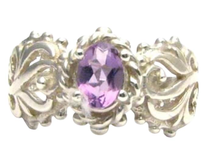 Handmade Sterling Silver Amethyst Filigree Ring: February Birthstone