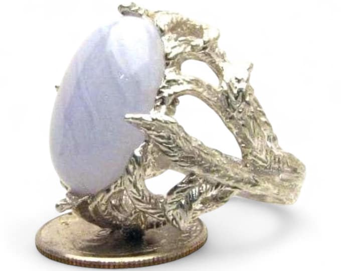 Blue Lace Agate Ring Sterling Silver Claw Handmade Custom Sizing Available