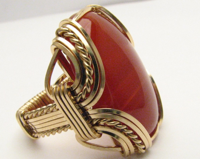 Carnelian Ring Gold Filled Wire Wrapped Red Gemstone Vintage Victorian Style