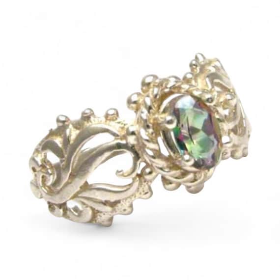 Handmade Sterling Silver Mystic Topaz Filigree Gemstone Ring Great Gift Idea