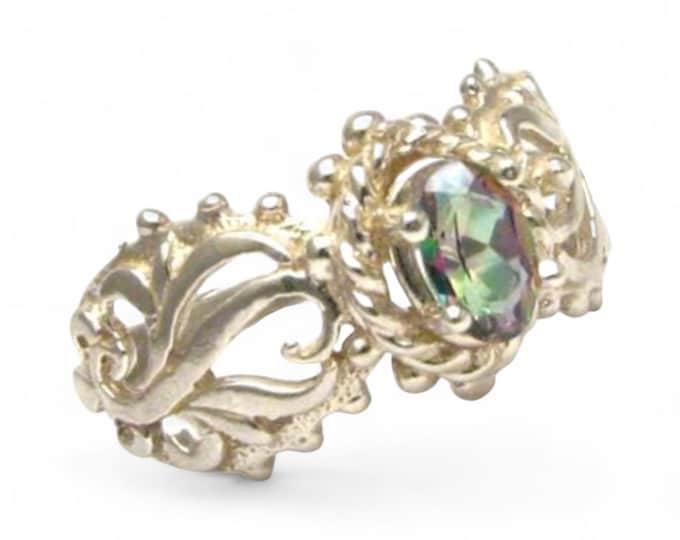 Handmade Sterling Silver Mystic Topaz Filigree Ring