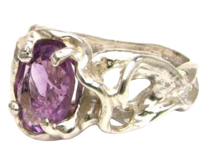 Purple Amethyst Sterling Silver Gothic Ring - 9x7mm 2.5ct