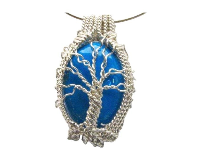 Sterling Silver Wire Wrapped Tree Pendant: Dyed Turquoise Howlite and Neckless