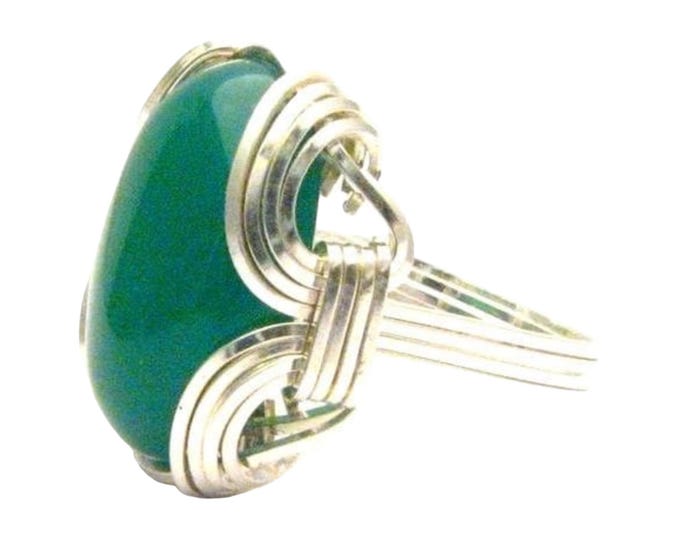 Handmade Sterling Silver Wire Wrap Green Onyx Ring