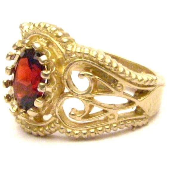 Handmade 14kt Gold Filigree Crown Ring Garnet Gemstone Ring Get this for your January babies  8x6mm 1.5ct 6.6 Gr. of Gold January Birthstone