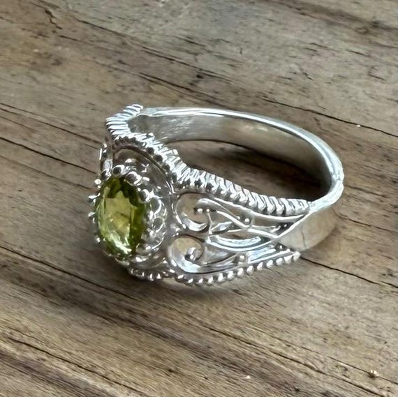 Peridot Gemstone Ring Handmade Sterling Silver Filigree Crown August Birthstone Great Gift Idea