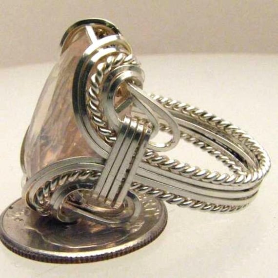 Handmade Solid Sterling Silver Wire Wrap   Rose Quartz Ring