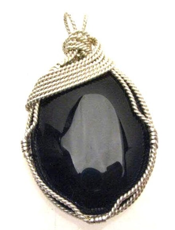 Handmade Solid Sterling Silver Wire Wrap Black Onyx Pendant Great Gift Idea