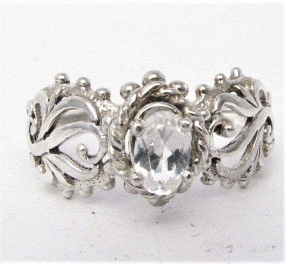 Beautiful handcrafted White Sapphire Filigree Vine Solid Sterling Silver Ring.  Custom Sized to fit you. Great Gift Idea