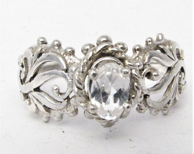 Handcrafted White Sapphire Sterling Silver Filigree Vine Ring