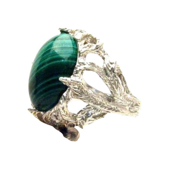 Malachite Cabochon Silver Handmade Ring Solid Sterling Silver Green Gemstone Ring Great Gift Idea