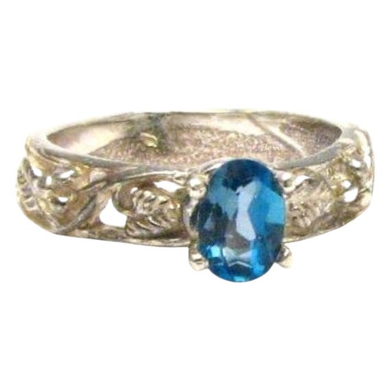 London Blue Topaz Gemstone Vine Solid Sterling Silver.  Custom Sized to fit you. Great Gift Idea