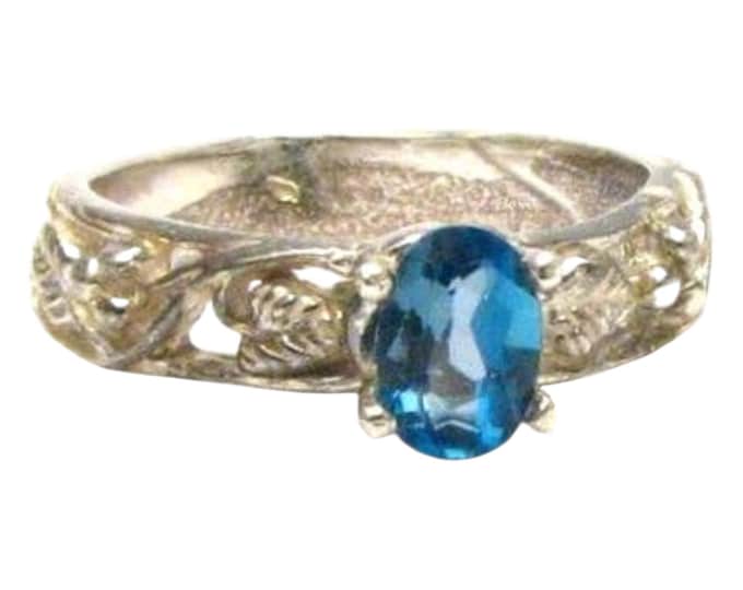 London Blue Topaz Ring: Sterling Silver Vine Band, Custom Size