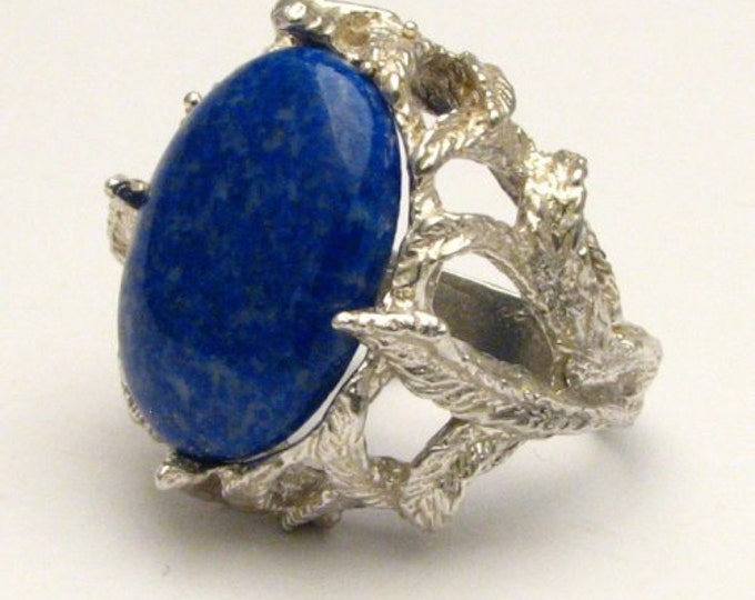 Handmade Sterling Silver Blue Lapis Cab Gemstone Ring