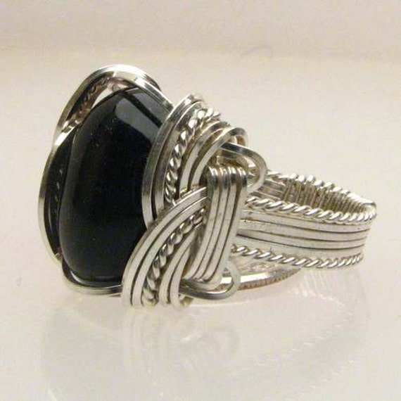 Handmade Sterling Silver Wire Wrap Black Onyx Ring