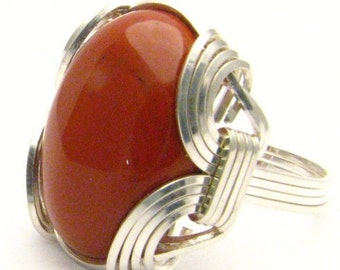 Handmade Sterling Silver Wire Wrap Red Jasper Ring Great Gift Idea