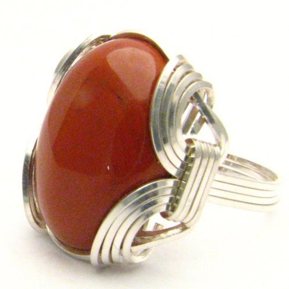 Handmade Sterling Silver Wire Wrap Red Jasper Ring Great Gift Idea