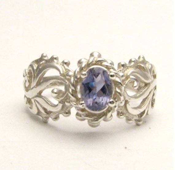 Iolite Light Purple Violet Filigree Ring Vine Solid Sterling Silver.  Custom Sized to fit you. Great Gift Idea