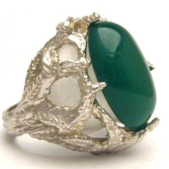 Handmade Solid Sterling Silver Green Onyx Cab Cabochon Ring Great Gift Idea