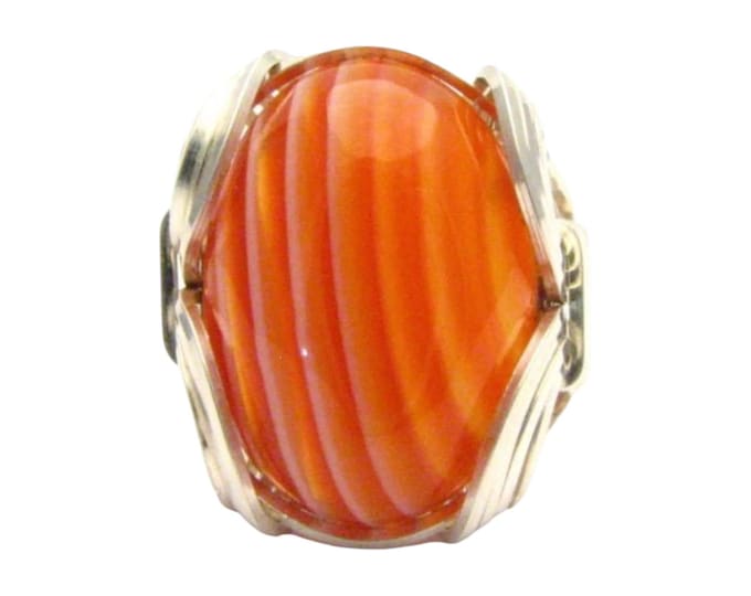 Sardonyx Ring Sterling Silver Wire Wrapped Red and White Gemstone Adjustable Size