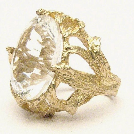 Handmade 14kt Gold Diamond Quartz Claw Gemstone Ring Great Gift Idea