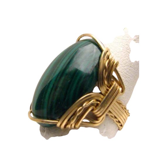 Handmade 14kt Gold Filled Wire Wrap Green Malachite Ring