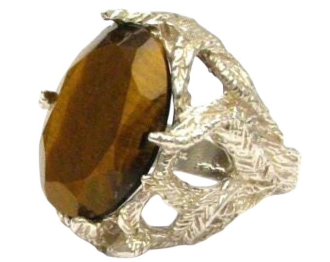 Handmade Sterling Silver Faceted Tiger Eye Ring (18x13mm)