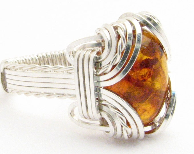 Handmade Sterling Silver Wire Wrapped Amber Ring