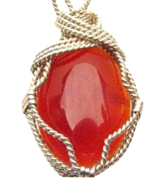 Handmade Solid Sterling Silver Wire Wrap Sardonyx Cabochon Pendant Great Gift Idea