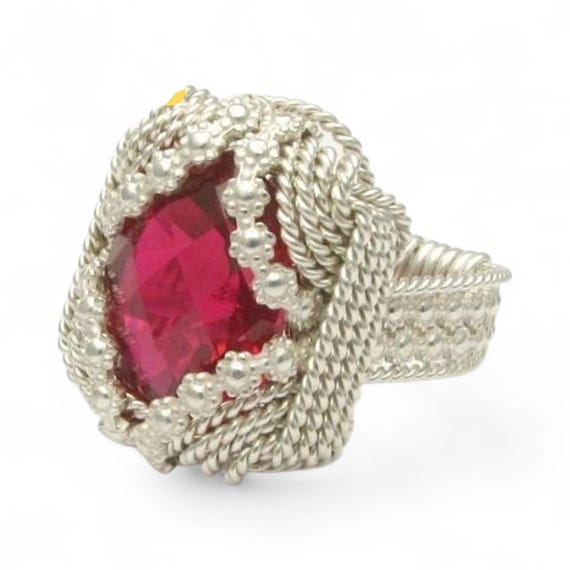 Handmade Sterling Silver Berry Wire Wrap Man Made Ruby Gemstone Ring