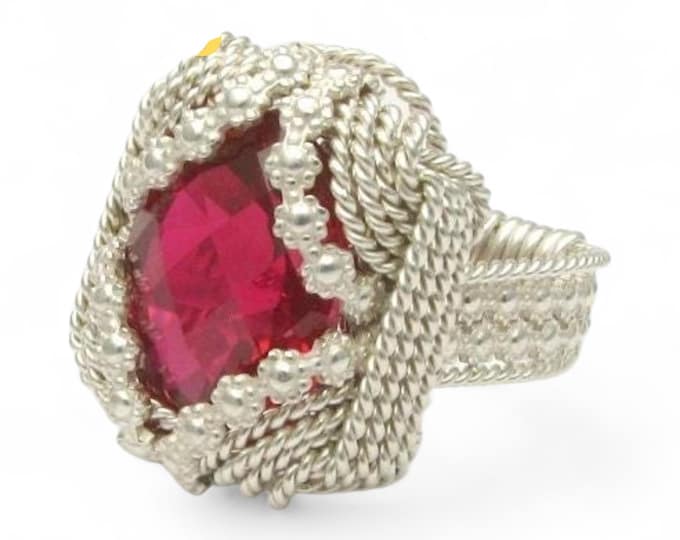 Handmade Sterling Silver Berry Wire Wrap Man Made Ruby Gemstone Ring