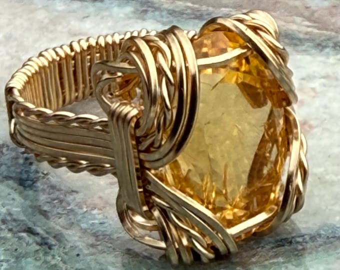 Handmade 14kt Gold Filled Wire Wrap Citrine Gemstone Ring November birthstone