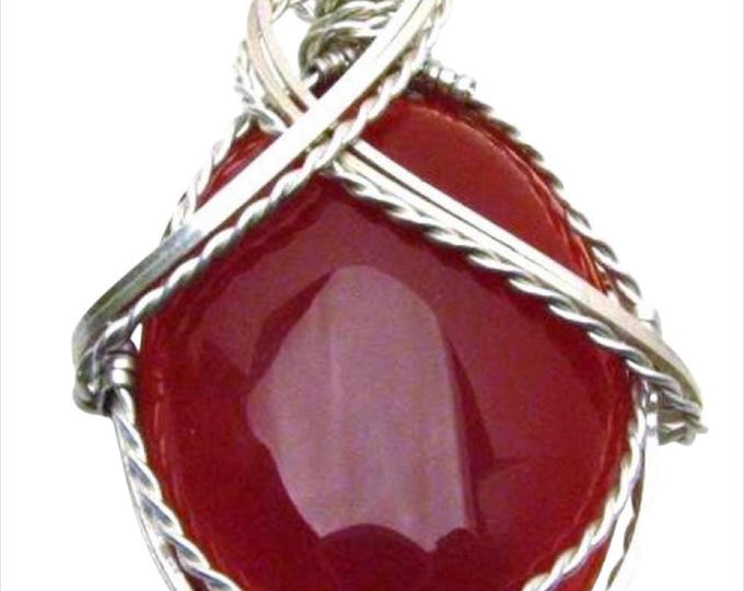 Carnelian Pendant and Neckless Handmade Solid Sterling Silver Wire Wrap  Great Gift Idea