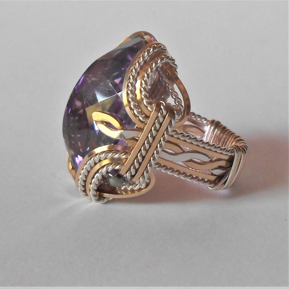 Amethyst Sterling Silver Ring Wire Wrapped Ring Sterling Silver Handmade Ring Genuine Faceted Amethyst Gemstone gift Feb Birthstone