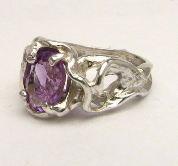 Purple Gothic Amethyst Solid Sterling Silver Ring 9x7mm 2.5ct . Custom Sized to fit you. gift Feb Birthstone Great Gift Idea