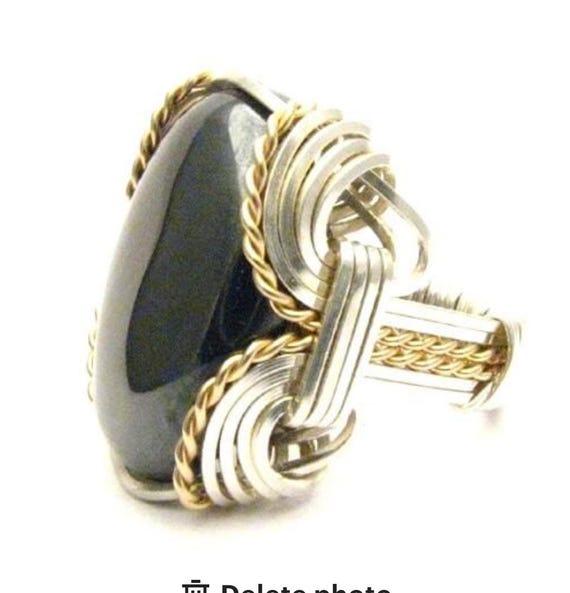 Handmade Wire Wrapped Vintage Two Tone Sterling Silver/14kt Gold  Hematite Ring Great Gift Idea