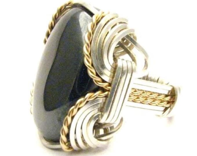 Handmade Two Tone Hematite Ring: Wire Wrapped Sterling Silver & 14kt Gold