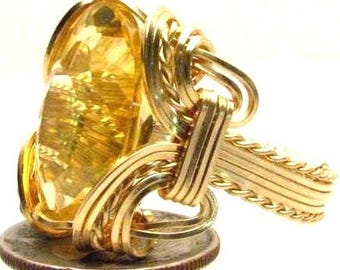 Handmade Artisan 14kt Gold  Wire Wrap Golden Citrine Gemstone Ring Great Gift Idea