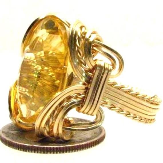 Handmade Artisan 14kt Gold  Wire Wrap Golden Citrine Gemstone Ring Great Gift Idea