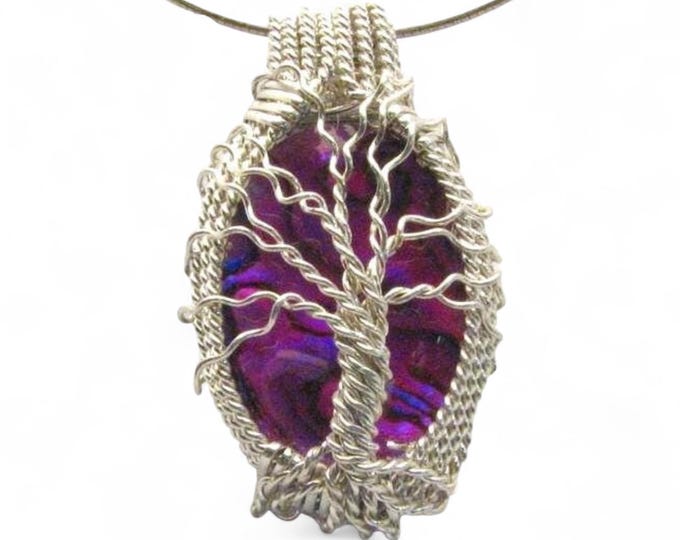 Paua Shell Handmade Sterling Silver Wire Wrap  Pendant and Neckless