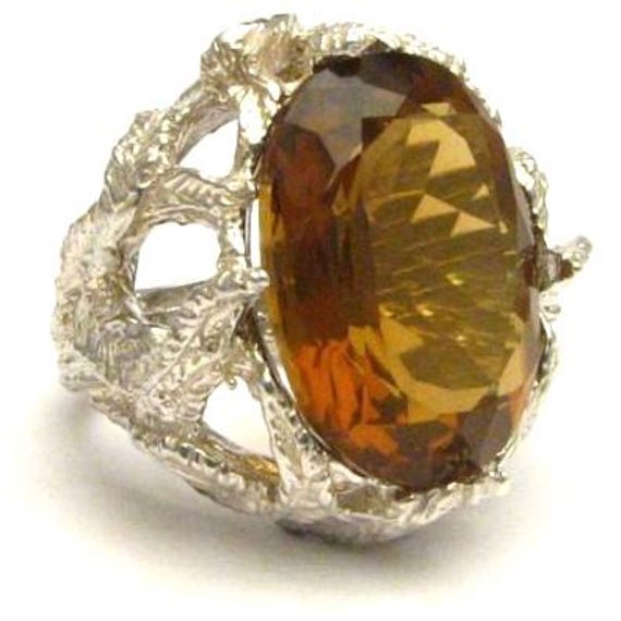 Handmade Sterling Silver Faceted Whiskey Quartz Ring Great Gift Idea