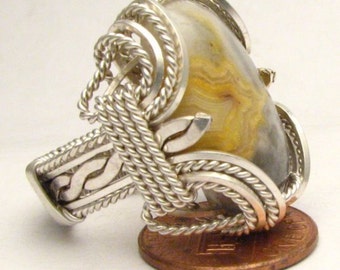 Handmade Sterling Silver Wire Wrap Crazy Lace Agate Ring Great Gift Idea