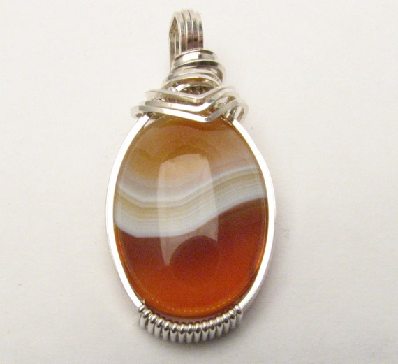 Vintage Handmade Solid Sterling Silver Wire Wrap Red/White Sardonyx Pendant Great Gift Idea