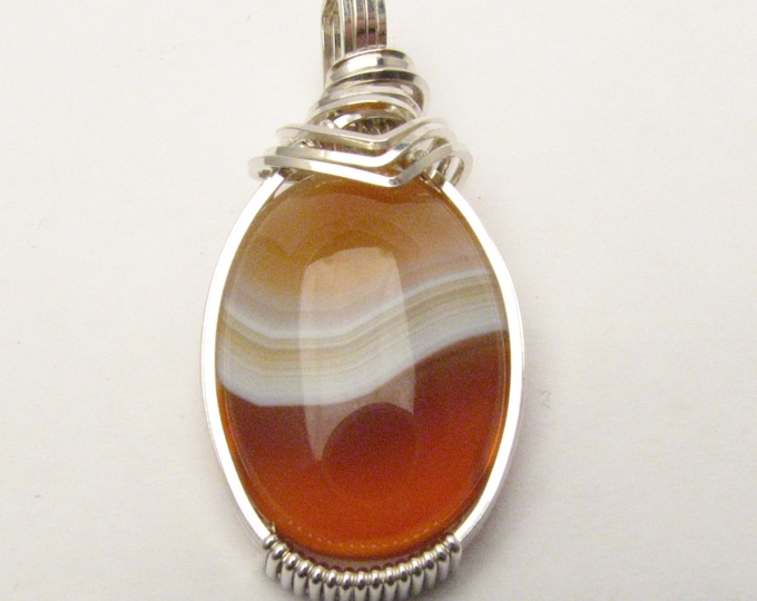 Handmade Sterling Silver Wire Wrap Sardonyx Pendant and Neckless
