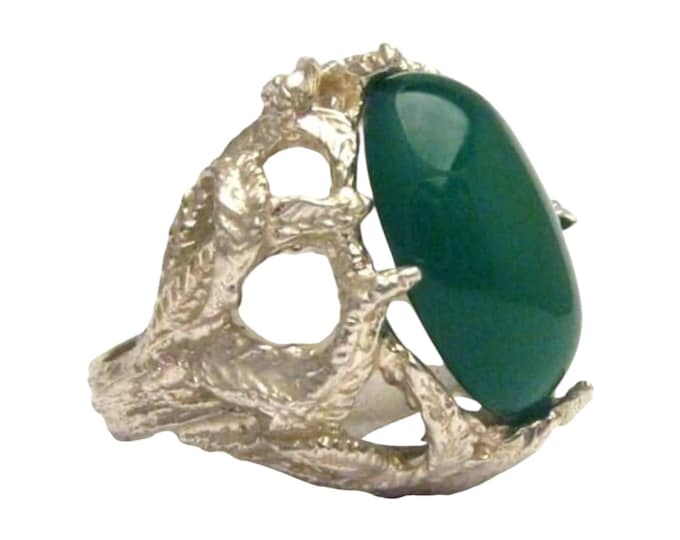Green Onyx Ring Sterling Silver: Handmade Cabochon Gemstone Band