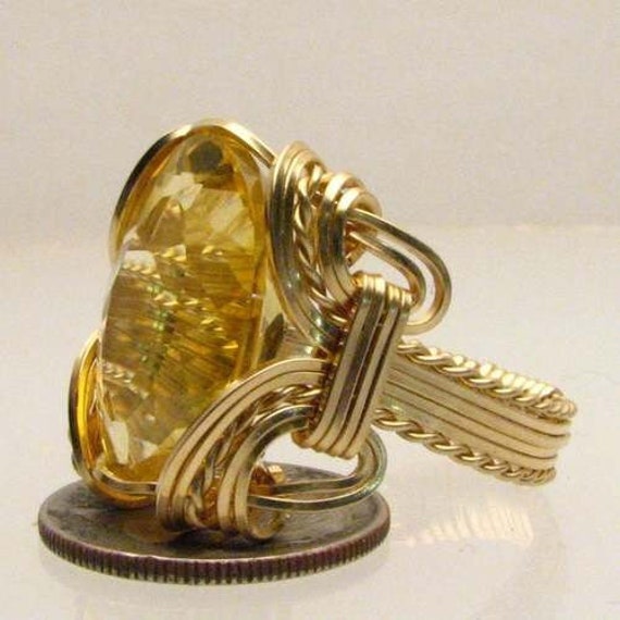 Handmade Artisan 14kt Gold  Wire Wrap Golden Citrine Gemstone Ring Great Gift Idea