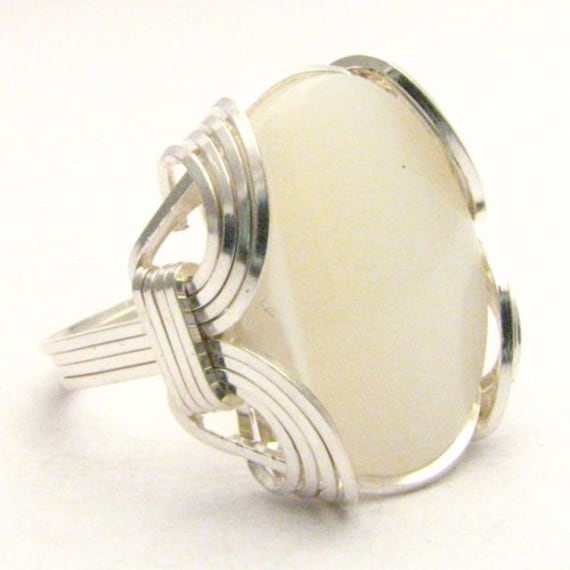 Handmade Sterling Silver Wire Wrap Mother of Pearl Ring