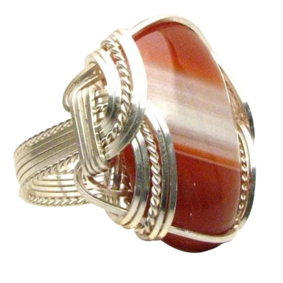 Striped Sardonyx Sterling Silver Wire Wrap Striped Sardonyx Ring Great Gift Idea