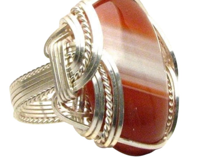 Striped Sardonyx Handmade Victorian Sterling Silver Wire Wrapped Ring