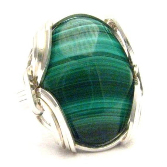 Wire Wrapped Ring, Malachite Ring, Handmade Ring, Sterling Silver